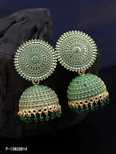 JMBW International Jhumki Earrings for Women- Traditional Bollywood Ethnic Bridal Wedding Indian Pearl Hangings Meenakari jhumka Jewellery for Women/Girls, Green-thumb2