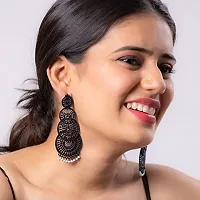 JMBW International Beautiful Jhumki Earrings for Women- Traditional Bollywood Ethnic Bridal Wedding Indian Pearl Hangings Multi Layered Drops and Danglers Earring Jewellery for Women/Girls, Black-thumb1