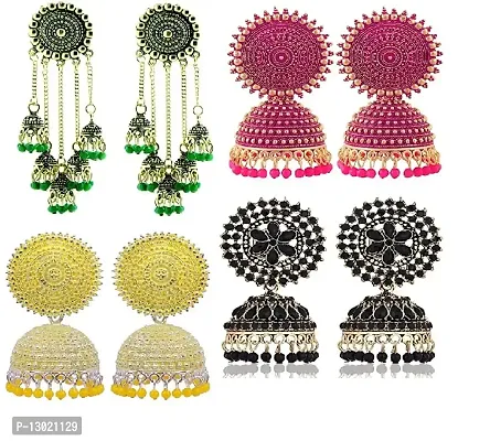 COMBO OF 4(PAIRS) FASHION SHINNING BEADS & PEARLS ALLOY DROUP KUNDAN JHUMKAS FOR WOMENS AND GIRLS