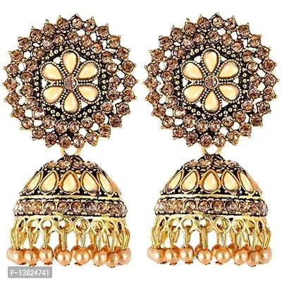 Pearls Combo of 2 golden & silver sunflower/stones Wedding Collection Jhumki Earrings For Women and girls-thumb3