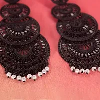 JMBW International Beautiful Jhumki Earrings for Women- Traditional Bollywood Ethnic Bridal Wedding Indian Pearl Hangings Multi Layered Drops and Danglers Earring Jewellery for Women/Girls, Black-thumb2