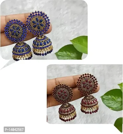 BLUE, MARRON KUNDAN JHUMki-thumb0