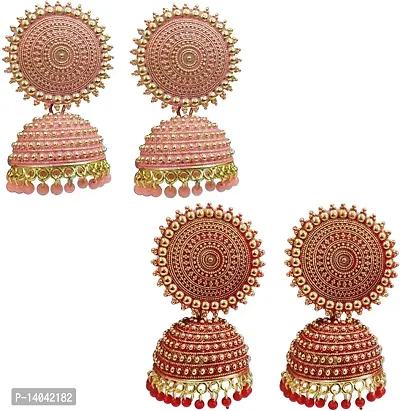 Floral jhumki  (Red and Peach)