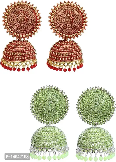 Floral jhumki ( Seagreen and Red )