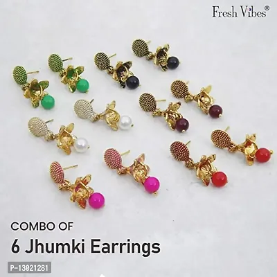 Golden Classic Multi-Color Golden Jhumke Earrings Combo for Women (Set 12) - Fancy & elegant Traditional Indian Simple Hanging Jhumki Ear Rings Pack for Girls-thumb3