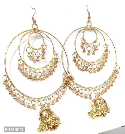 sterling gold oxidised triple moon layer jhumkas for womens and girls.