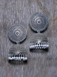 Silver and Grey Pearls FLORAL JHUMKI-thumb1