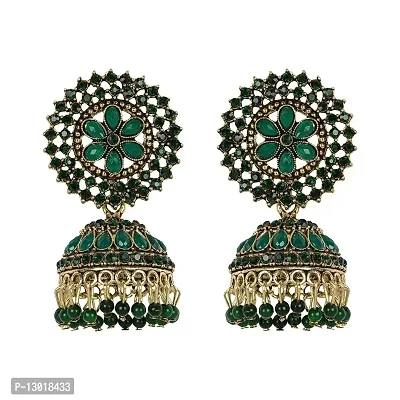 JMBW International Jhumki Earrings for Women- Traditional Bollywood Ethnic Bridal Wedding Indian Pearl Hangings Meenakari jhumka Jewellery for Women/Girls (Black)-thumb0