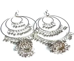 Silver Oxidised Afghani Chandbali Dangler Earring Light weight in stainless steel Alloy Wedding Style Earrings for Women and Girls-thumb3