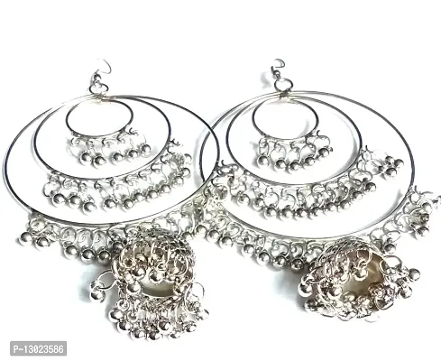 Silver Oxidised Afghani Chandbali Dangler Earring Light weight in stainless steel Alloy Wedding Style Earrings for Women and Girls-thumb4