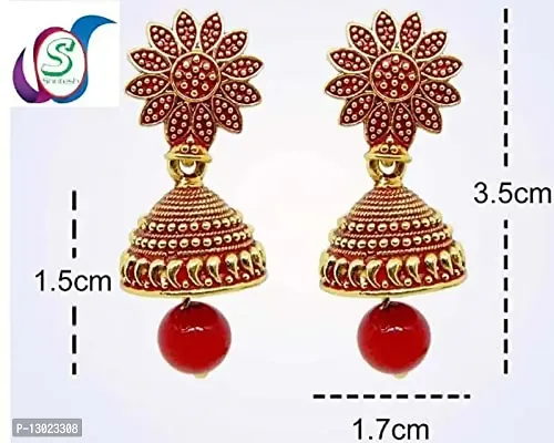 Traditional Wedding Temple Gold Meenakari Ethnic Antique South Indian Round Pearl Moti Feather Peacock Jhumkas Jhumka jhumki Earrings Combo set Ear rings For Women girls Ladies-thumb2