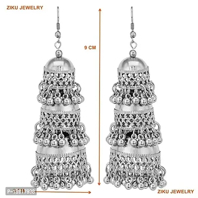 Stylish and Antique Multi Designer Handmade oxidized silver droup jhumki earrings for womens and girls combo of 2(pairs)-thumb2