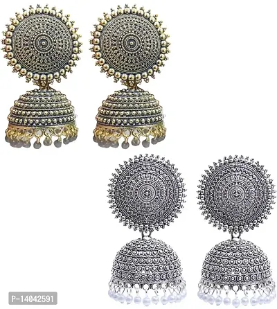 Silver and Grey Pearls FLORAL JHUMKI