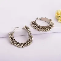 JMBW International Traditional German Silver Afghani Ghungroo Style Small Hoop Earrings For Girls And Women-thumb2