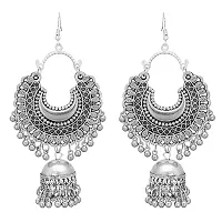 JMBW International Oxidised Fashion Stylish Antique Afghani Jewellry Silver Earrings set-thumb2