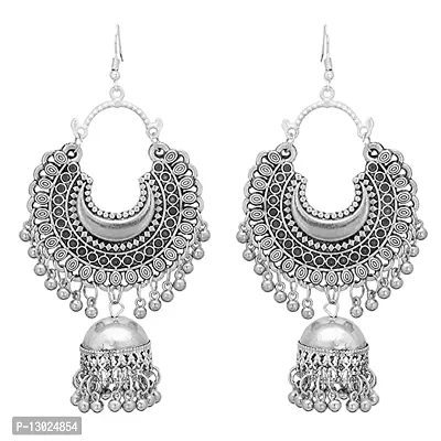 JMBW International Oxidised Fashion Stylish Antique Afghani Jewellry Silver Earrings set-thumb3