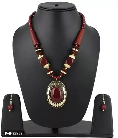 Maroon Pearl Handcrafted Jewellery Sets For Women-thumb0