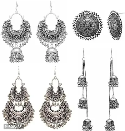 4 Oxidize silver earrings combo