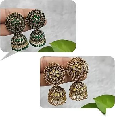 Stylish and Fancy Ani Combo Set Of 2 Pair Jhumkas Regular Wear and Festival Wear earrings for Girls and Women.( and Color ) Brass Jhumki Earring