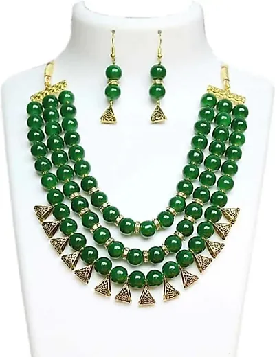 Alloy Gold-plated Jewel Set (Green, Gold)