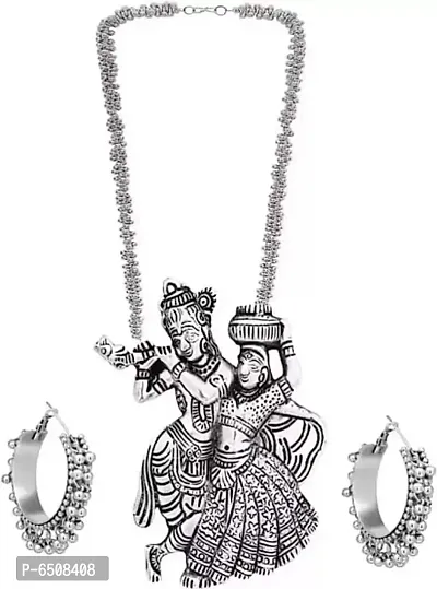 Silver Oxidized Alloy Long Necklace Set