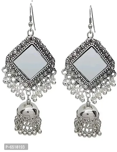 Oxidize silver mirror earrings-thumb0