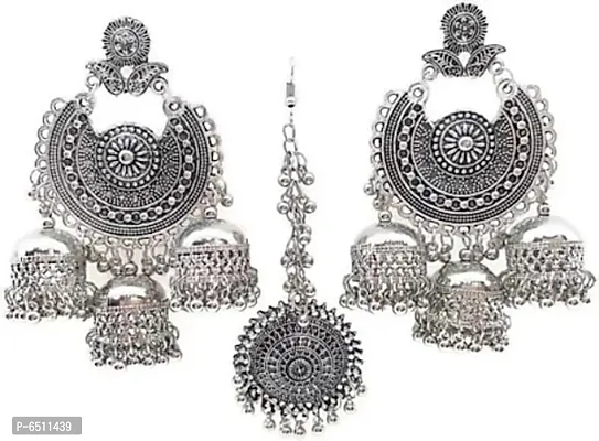 Oxidize silver earrings with mangtika-thumb0