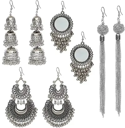 Fancy Black and Silver Oxidised Jhumka Earrings