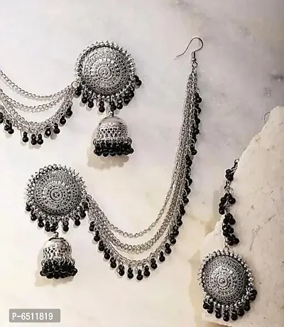 Oxidize silver bahubali jhumka earrings with mangtika-thumb0