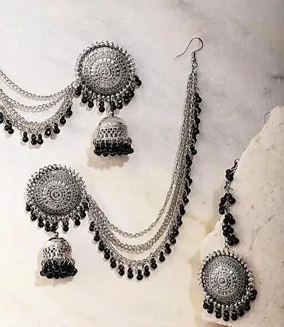 SIlver Alloy Beads Earring And MaangTikka Set