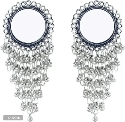 Oxidize silver mirror earrings-thumb0