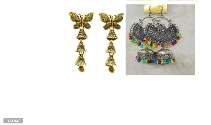 Oxidize gold and silver earring combo