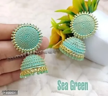 drop jhumka(golden/sky blue)-thumb0