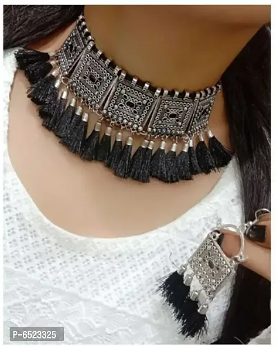 OXIDISEDN PAACH MEENA CHOKER SET(BLACK)-thumb0