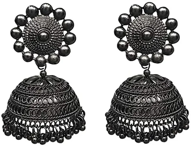 Oxidize blak earrings jhumki