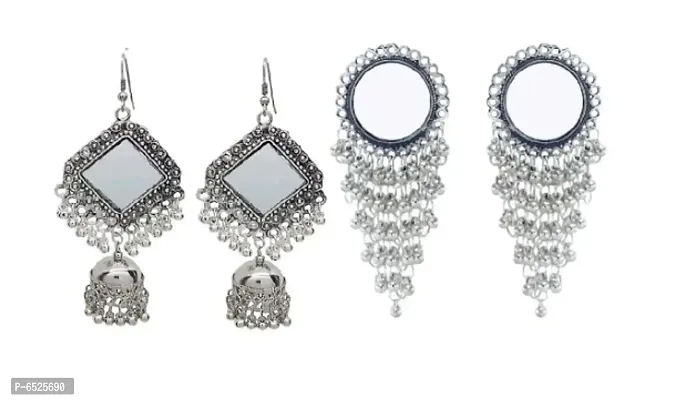 Oxidize silver mirror earrings combo