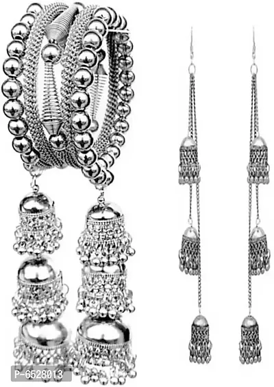 Oxidize silver bangle earrings combo