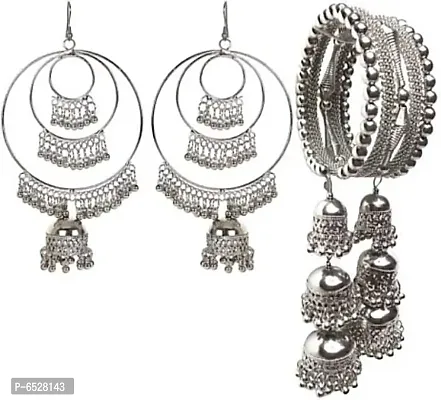 Oxidize silver afghani earrings and silver bracelet combo