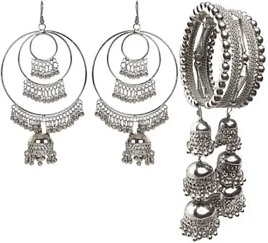 combo of 2(pairs) oxidize trible jhumka with braslet