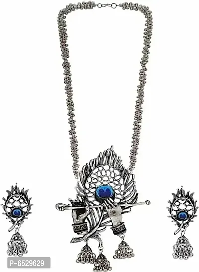 Silver Oxidized Long Necklace Set