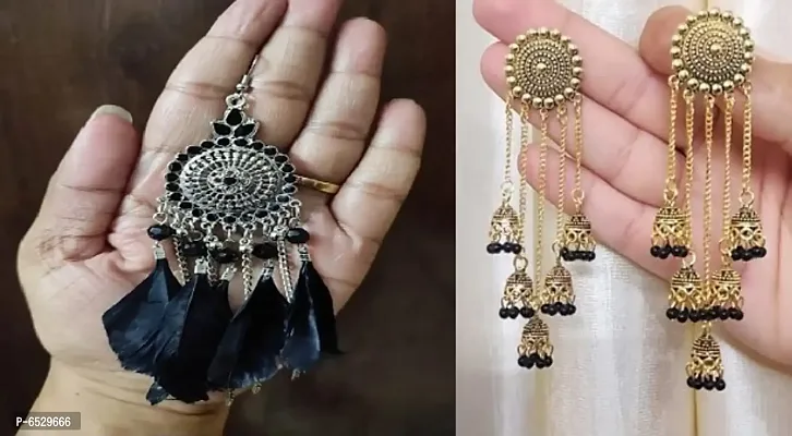feather and gold/black 5layer chain with jhumki combo