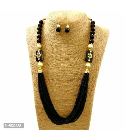 Black mother pearl necklace with earring-thumb0