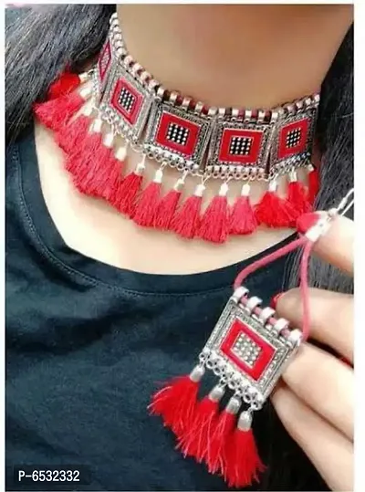 Red choker necklace with earring