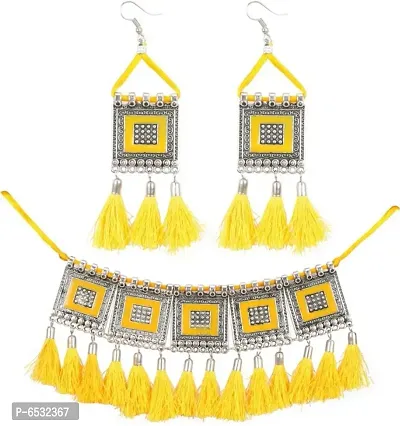 Yellow choker necklace with earring