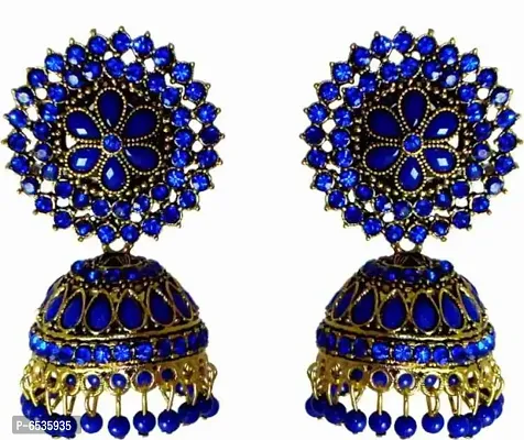 Oxidize golden blue drop jhumka-thumb0