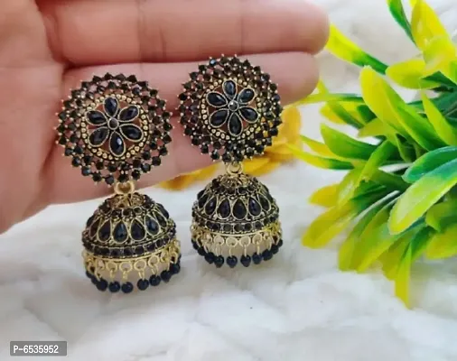 Oxidize golden black drop jhumka