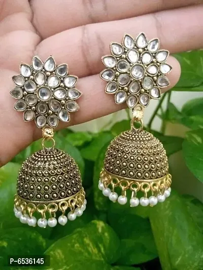 Oxidize golden white drop jhumka