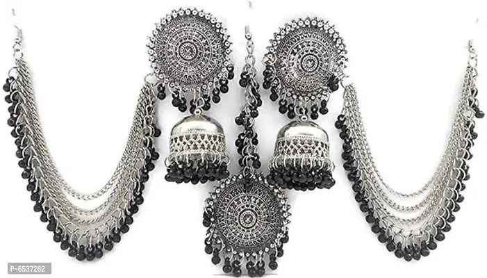 Oxidize silver earrings with mangtika black
