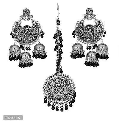 Oxidize silver earrings with mangtika black