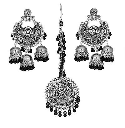 Oxidize earrings with mangtika